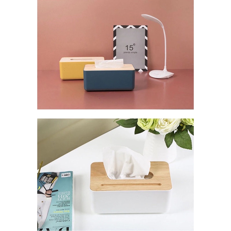 TaffHOME Kotak Tisu Kayu Tissue Box dengan Holder Smartphone - ZJ008 - White/Yellow/Coffee/Blue Navy