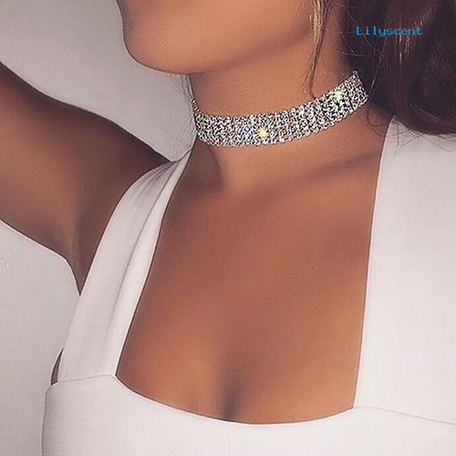 Kalung Choker Pendek Aksen Berlian Imitasi Untuk Wanita