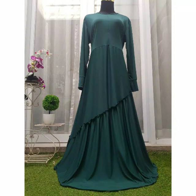 Gamis Jersey Canda Miring Polos Hijau Botol Maroon / Gamis Polos Dewasa / Gamis Seragam