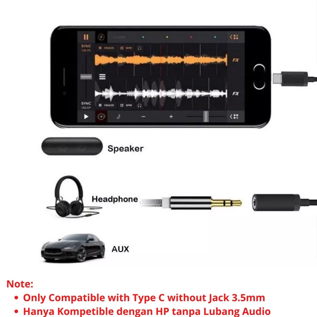 Kabel Audio Jack Samsung Type C - Converter Adapter Tipe C to Headset Jack 3.5mm for Samsung A33 A53 A73 S20 S21 S22 Note 10 20 21 22 / Poco X3 F3 F4