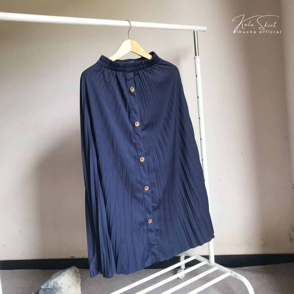[𝐄𝐥𝐡𝐮𝐬𝐧𝐚] Kala Skirt Rok Wanita Plisket Terbaru Premium Polos Lebar Payung A Line