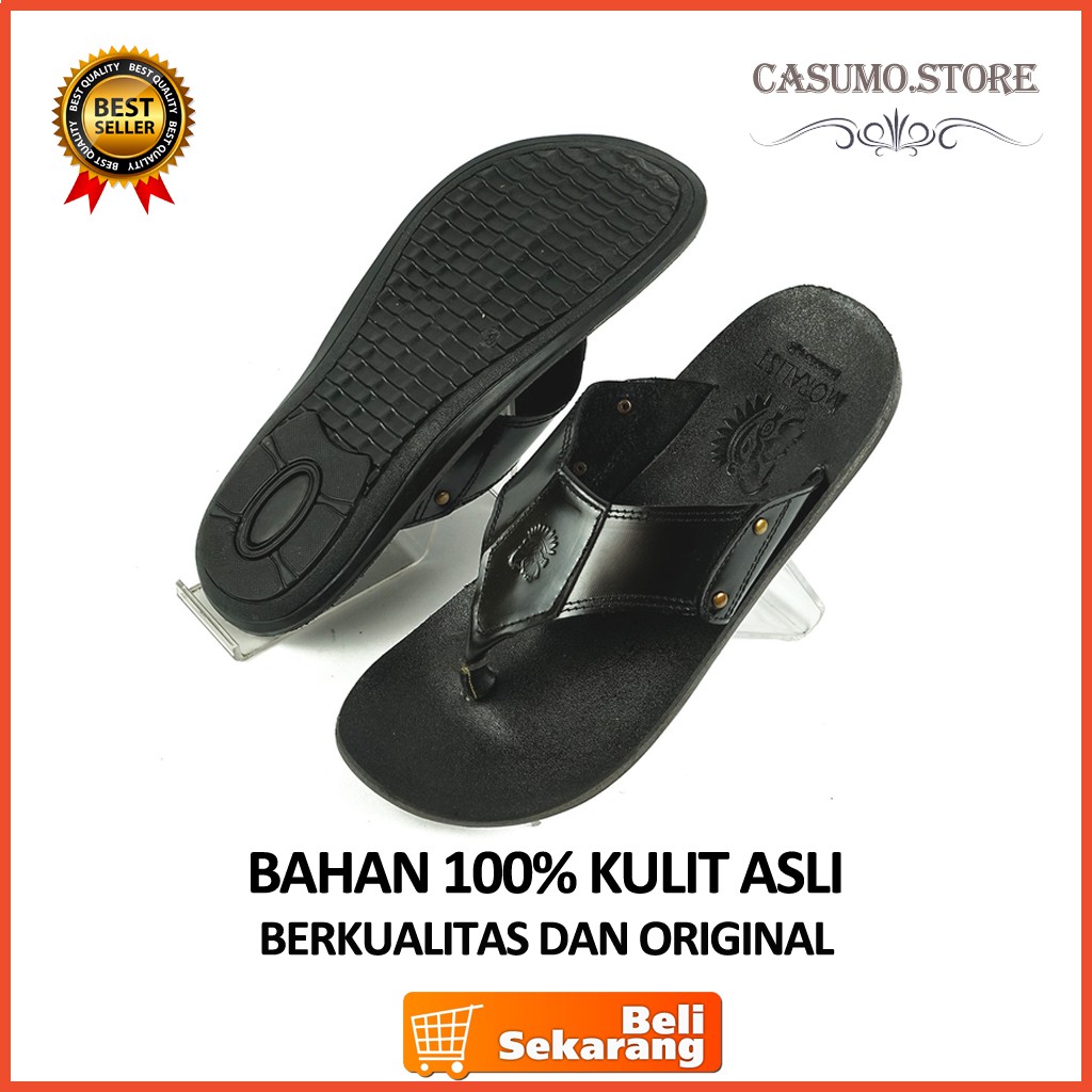 Sandal Pria Kulit Asli Sendal Jepit Cowok Kondangan Murah Original Keren Premium Kekinian T1M1