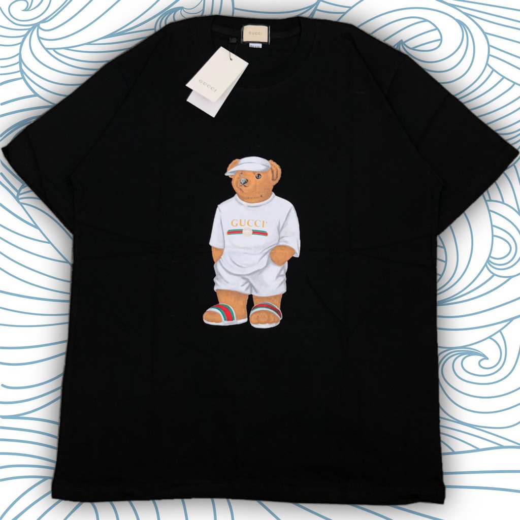 T SHIRT KAOS GUCCI BEAR BLACK MIRROR PREMIUM