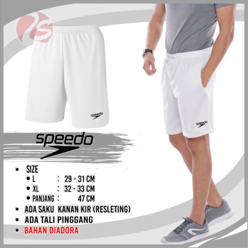 Celana pendek putih badminton tenis voli pingpong training pendek putih bulutangkis murah celana pendek pria bagus ada saku kanan kiri resleting bawahan olahraga pria short white kolor putih tes tni polisi celana polos putih kantong resleting celana pria-Speedo