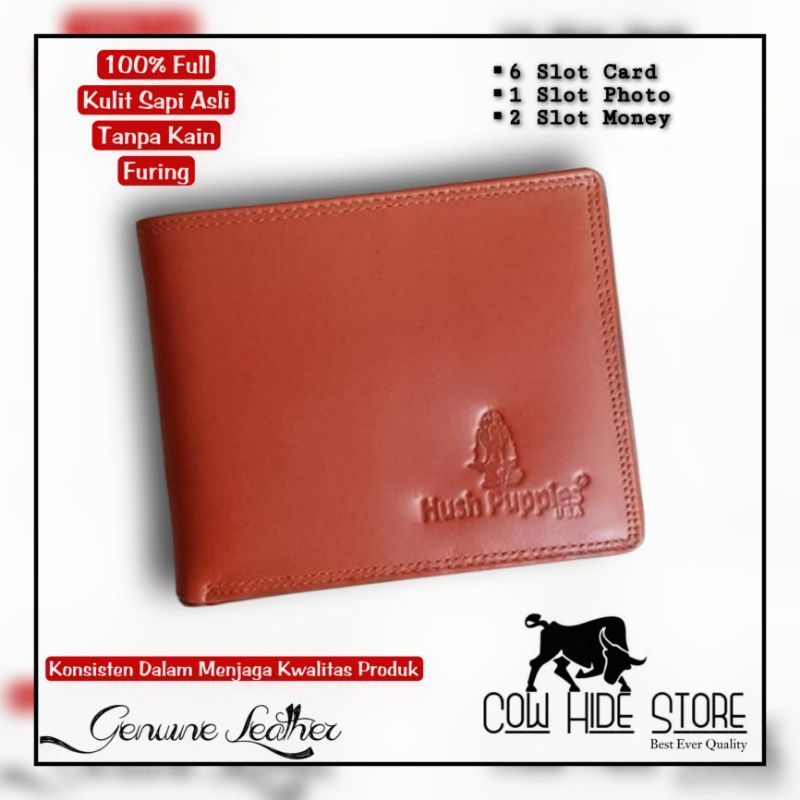 Dompet Pria Kulit Asli Bifold Emboss Hush Puppies - 9 Slot-Light brown