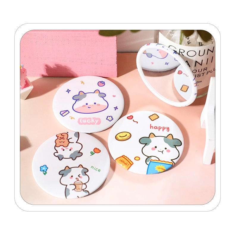 Mini Hand Mirror Motif Sapi Imut