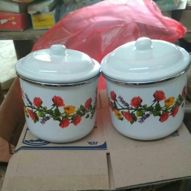 Ideal Mug Enamel Jadul Diameter 12 Cm Ber Motif Bunga Cantik