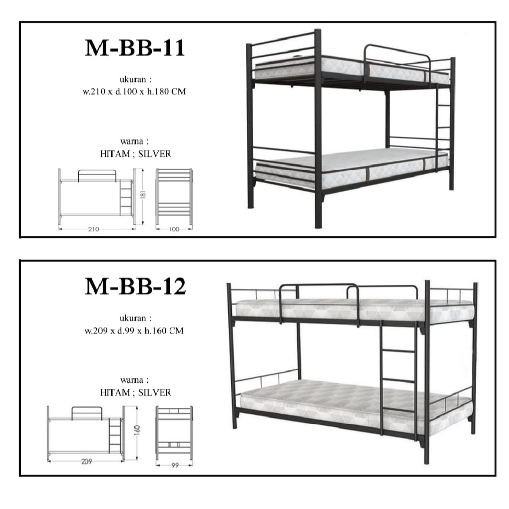 Ranjang Besi Tingkat MBB11 - Ranjang Tingkat uk 90x200 - Kasur Rangka Besi Medan
