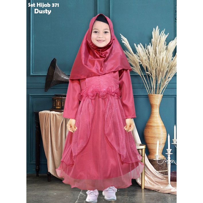 Jf - Gamis Anak Usia 3-5tahun Model Kriwil Free Hijab / Syari Pesta Anak Perempuan / Set Hijab J371