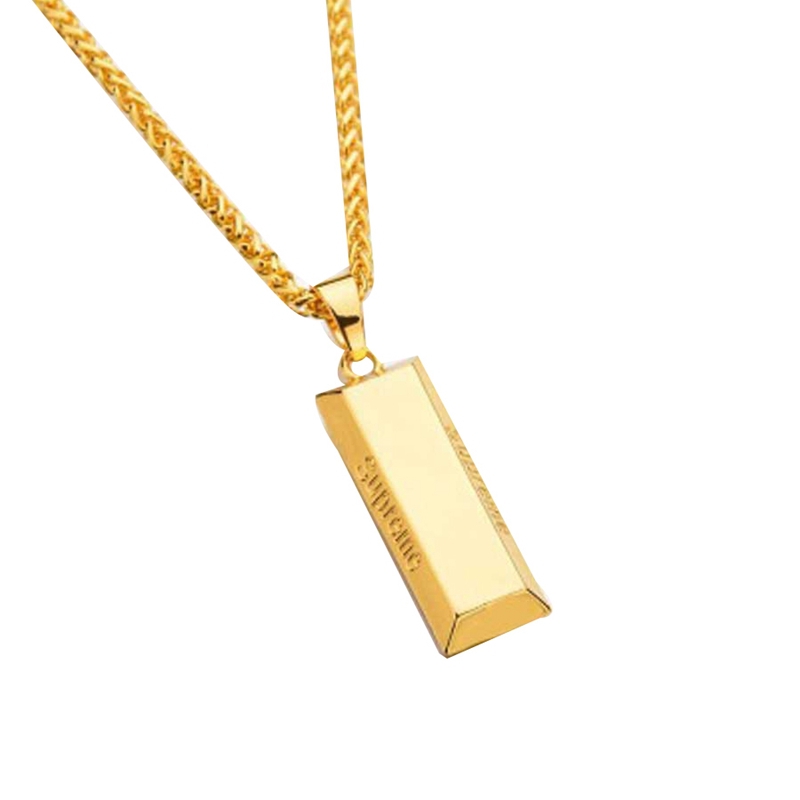 Kalung Rantai Liontin Bar Metal Warna Silver/Gold Gaya Hip Hop Franco untuk Pria