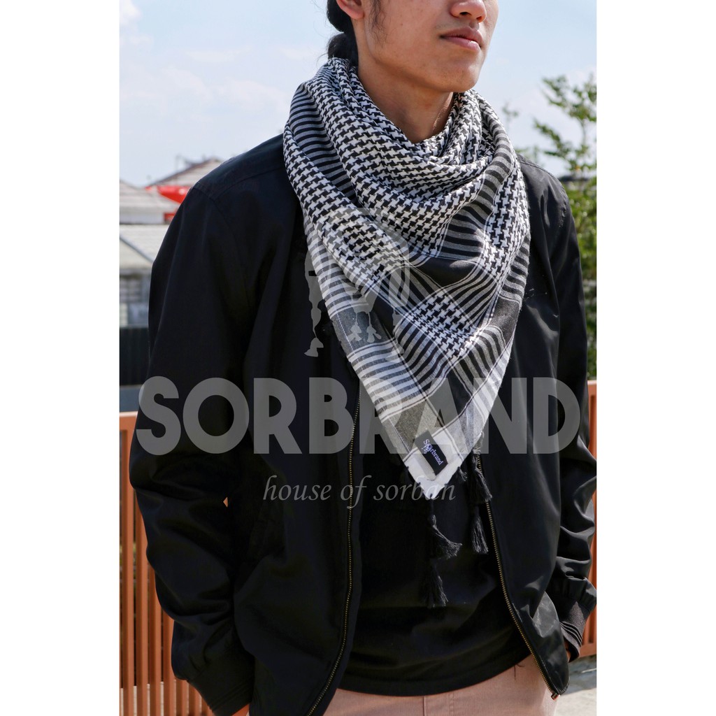 Sorban / Sorban hitam putih / sorban kotak  / sorban arab / sorban rumbai / sorban haji / sorbrand