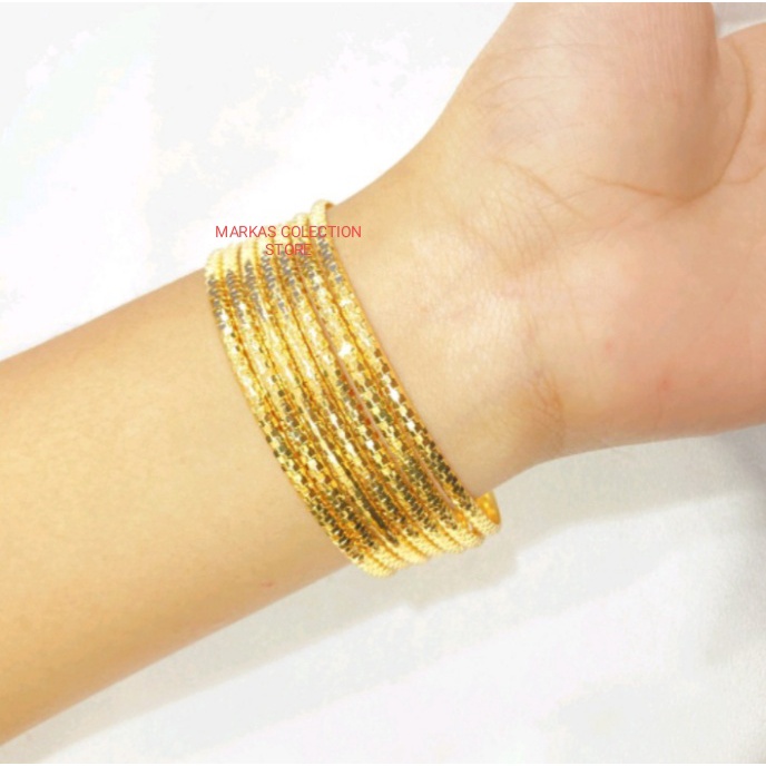 gelang tangan keroncong ukir isi 7 pcs perhiasan wanita titanium gold