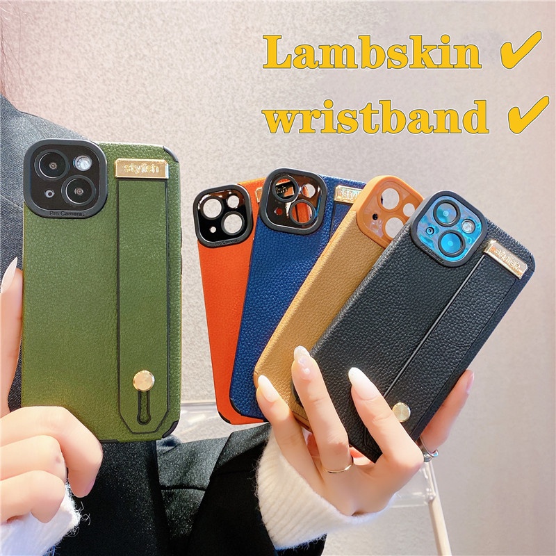 Soft case Bahan Kulit Dengan wristband shockproof Untuk iPhone 13 Pro MAX 12 11 Pro MAX XS MAX XR 7 + 8 Plus