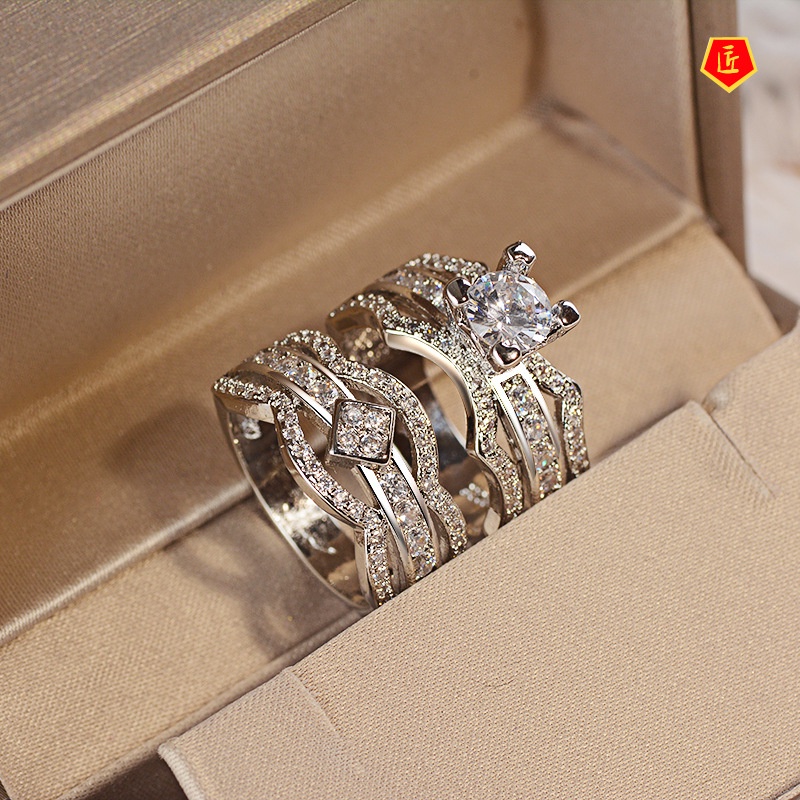 [Ready Stock]Fashion Elegant Full Diamond Ring Set