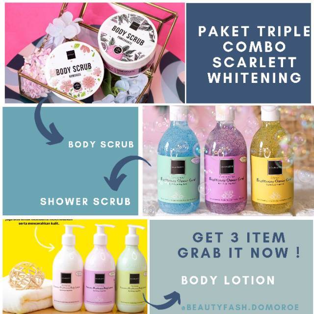 [COD] ORIGINAL Paket triple combo scarlett whitening package Bebas pilih varian/Paket Hemat Scarlett