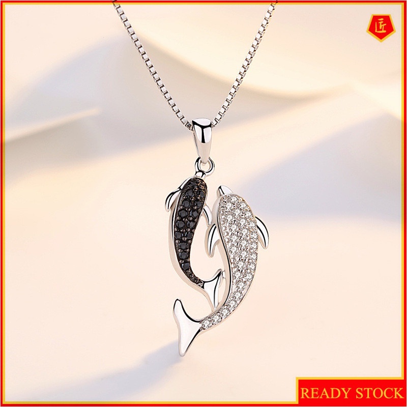 [Ready Stock]Fashion Dolphin Necklace Plated S925 Silver Jeweled Pendant