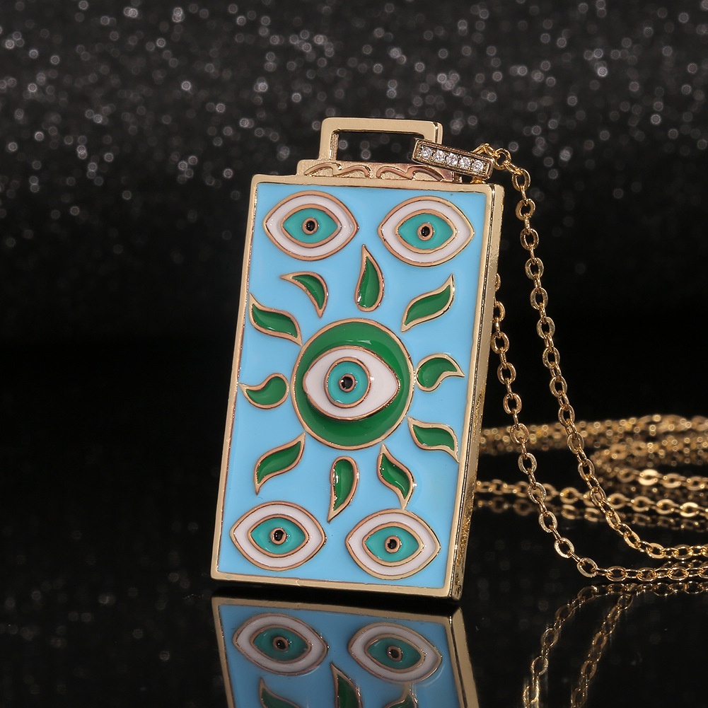 Eropa dan Amerika perhiasan persegi panjang drop minyak liontin Sun Devil Mata kalung