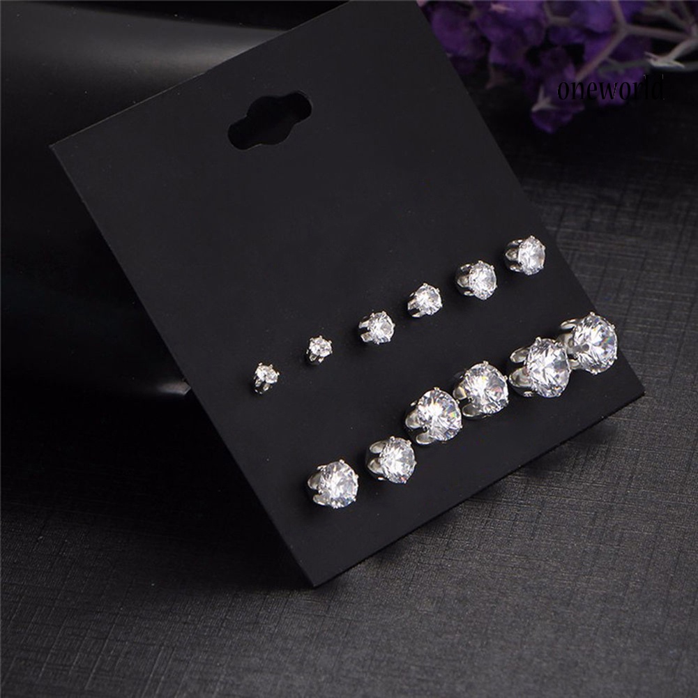 OW@ 6Pairs Women Jewelry Round Cubic Zirconia CZ Crown Ear Stud Earrings Xmas Gift