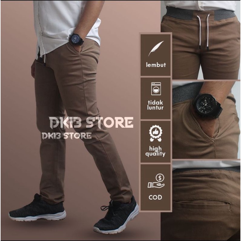 CELANA PANJANG PRIA CHINO PINGGANG KARET/RIP ORIGINAL GEFALIANO SIZE NORMAL 27-38