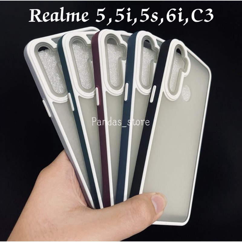 Pro Hybird Realme 5, 5i, 5s, 6i, C3 Softcase Halus dan Elegan / Pinggiran Garis Putih Keren (Pandas)