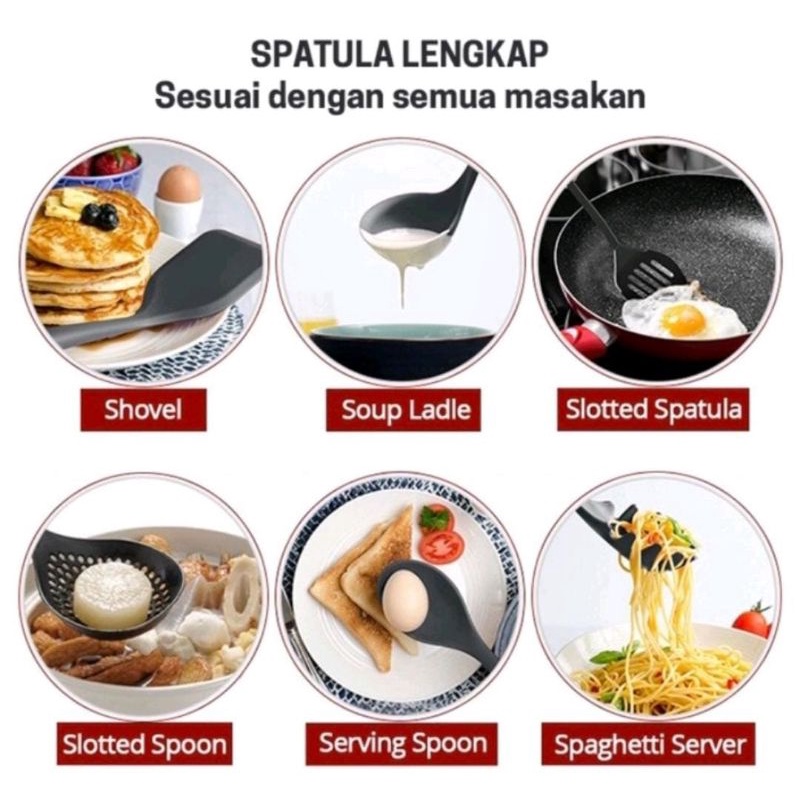 Spatula kitchen Set 6 in 1 Mainan sutil sodek plastik warna hitam