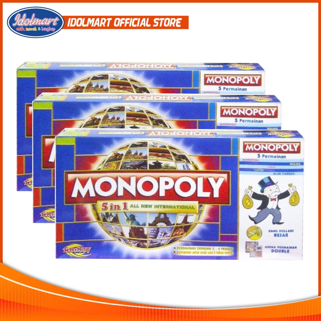 IDOLAKU Monopoly 5 In 1 Monopoli, Halma, Catur, Ular Tangga, Ludo Permainan Papan Monopoly