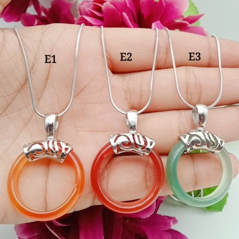 Kalung liontin permata giok lapis emas putih impor awet terlaris