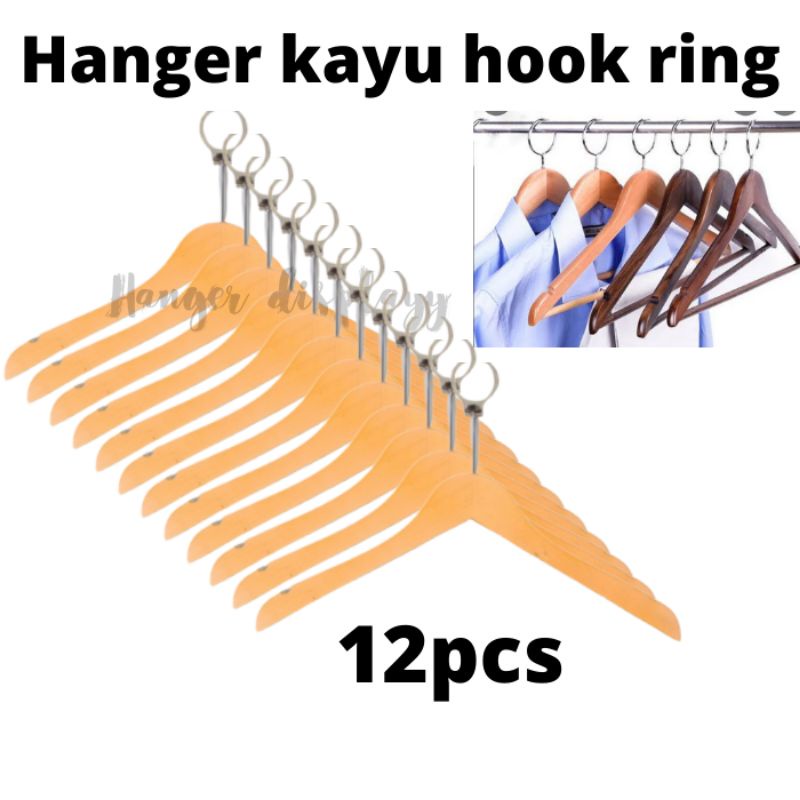 Hanger Kayu Dewasa Natural (Wood) hook ring 1pcs/gantungan baju hotel