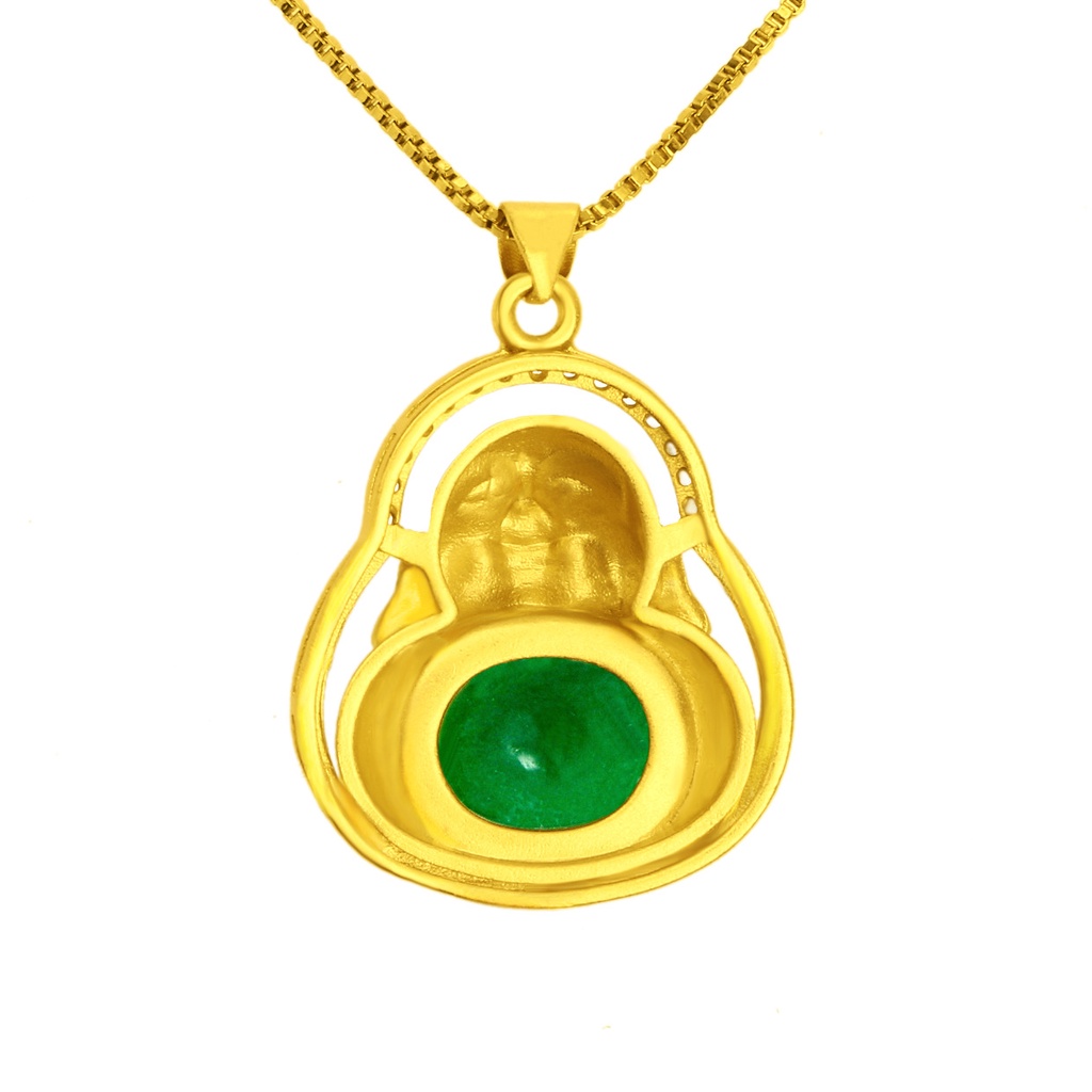 Kalung Liontin Giok Maitreya Buddha Emerald Berlian Emas Asli Kadar 375 Lapis Emas Untuk Wanita