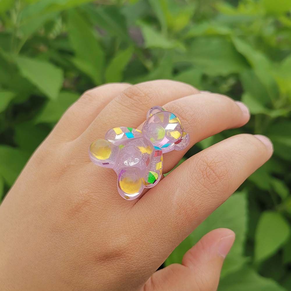 Needway  Gifts Resin Rings Sweet Bear Finger Rings Party Jewelry Big Cute Lovely|Color Jelly Color Crystal Korean Style/Multicolor