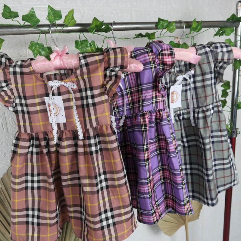 Dress Katun Overal Kotak kotak Anak Perempuan 1 - 4 tahun