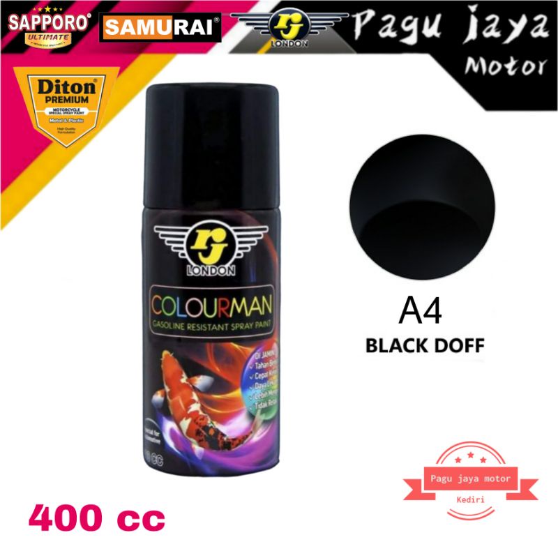 cat semprot colourman 400ml black flat hitam doff matte spray paint produk dari rj london pilok pilox tahan bensin