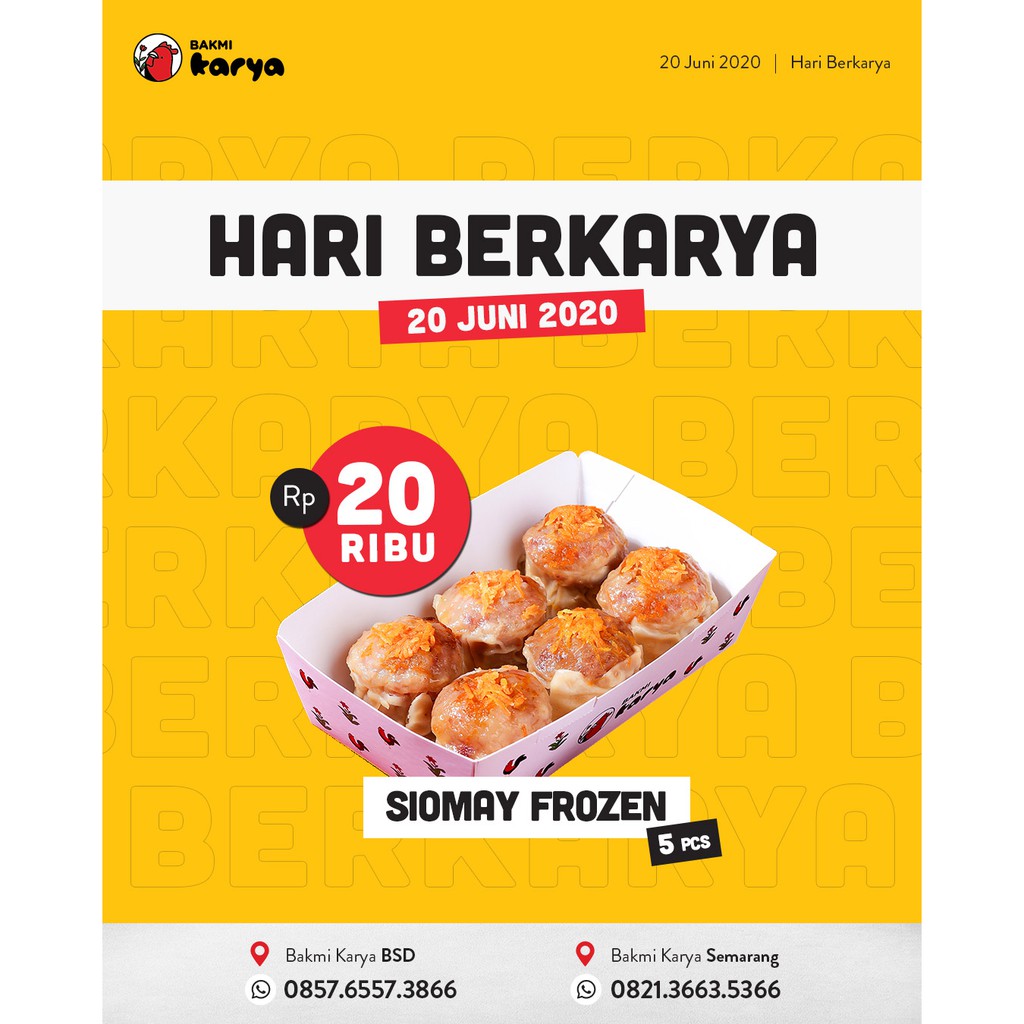 

PROMO HARI BERKARYA BAKMI KARYA 20RIBU SIOMAY FROZEN 5PCS - 20 Juni