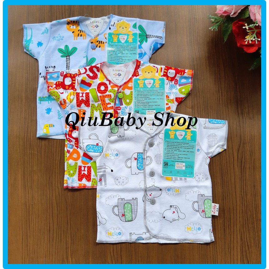 3 PCS BAJU  BAYI  BARU LAHIR NEWBORN LIBBY MOTIF BAJU  LENGAN 