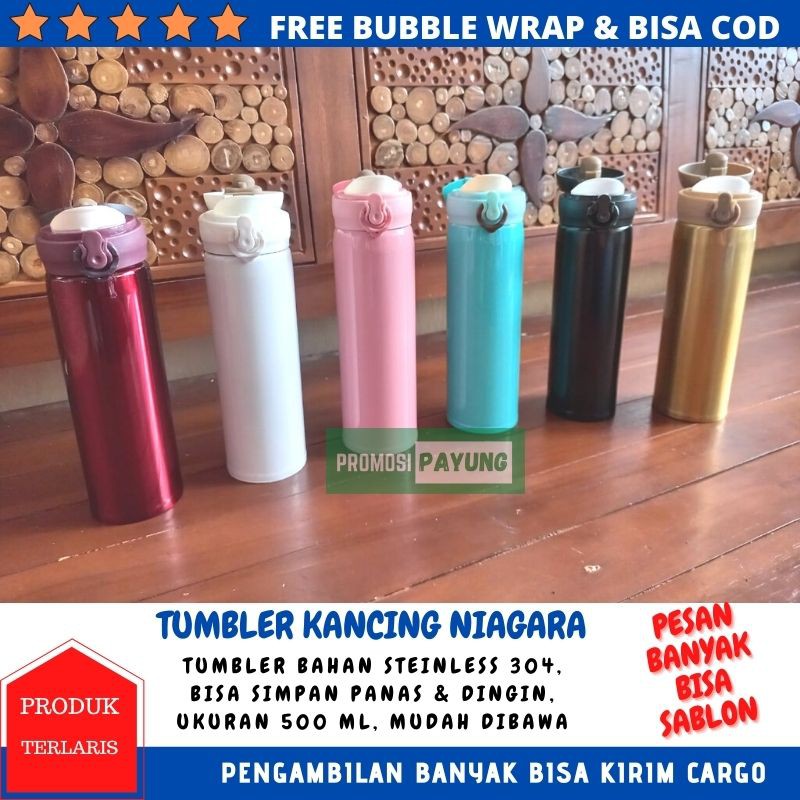 Termos Niagara Kancing Polos 500 ml Thermos Tumbler Panas Dingin Botol Vacuum Flask Stainles TC001