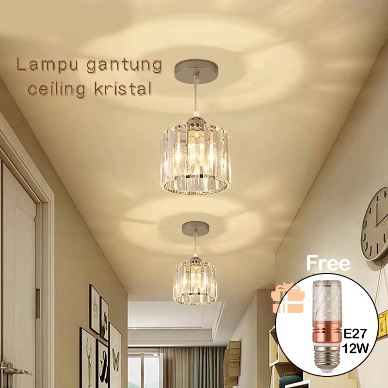 ☑️Garansi&amp;3Warna☑️Lampu gantung tunggal kaca 7288 Kristal Minimalis 2 Model (Kotak &amp; Bulat) Ceiling Lampu Termasuk bohlam E27