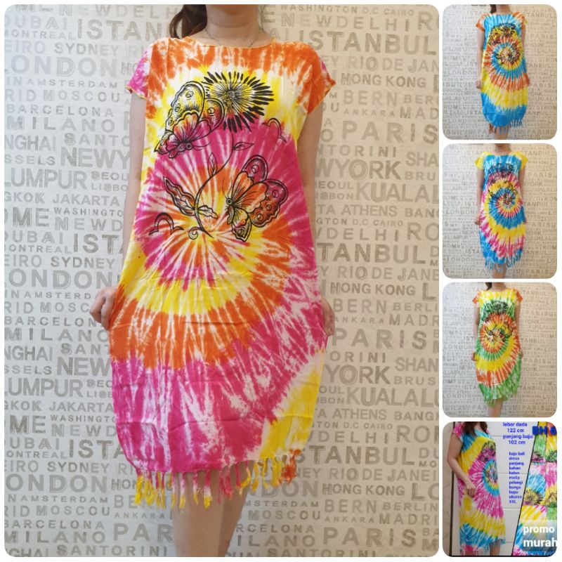 bali dress tunik XL body panjang pelangi kupu2 dewasa