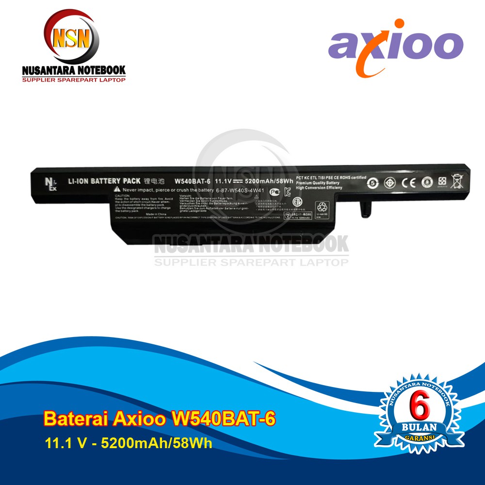 Baterai Axioo Neon RNE Clevo W540 Series W540BAT-6 11.1V - 5200mAh/58Wh OEM