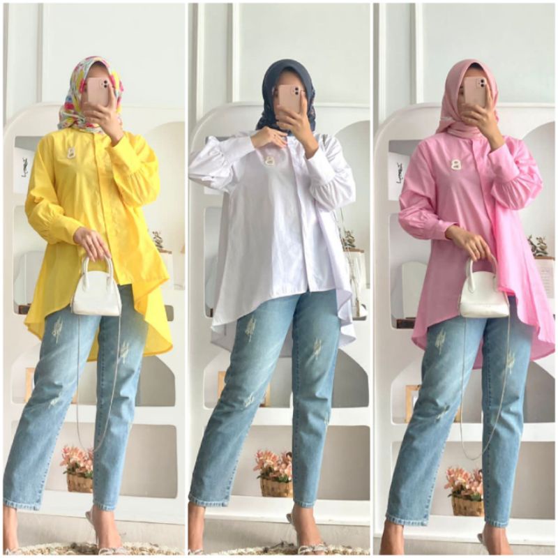 BISA COD VANY SHIRT ATASAN WANITA POLOS KEMEJA KATUN POPLIN FULL KANCING BAJU KERJA WANITA FORMAL CA