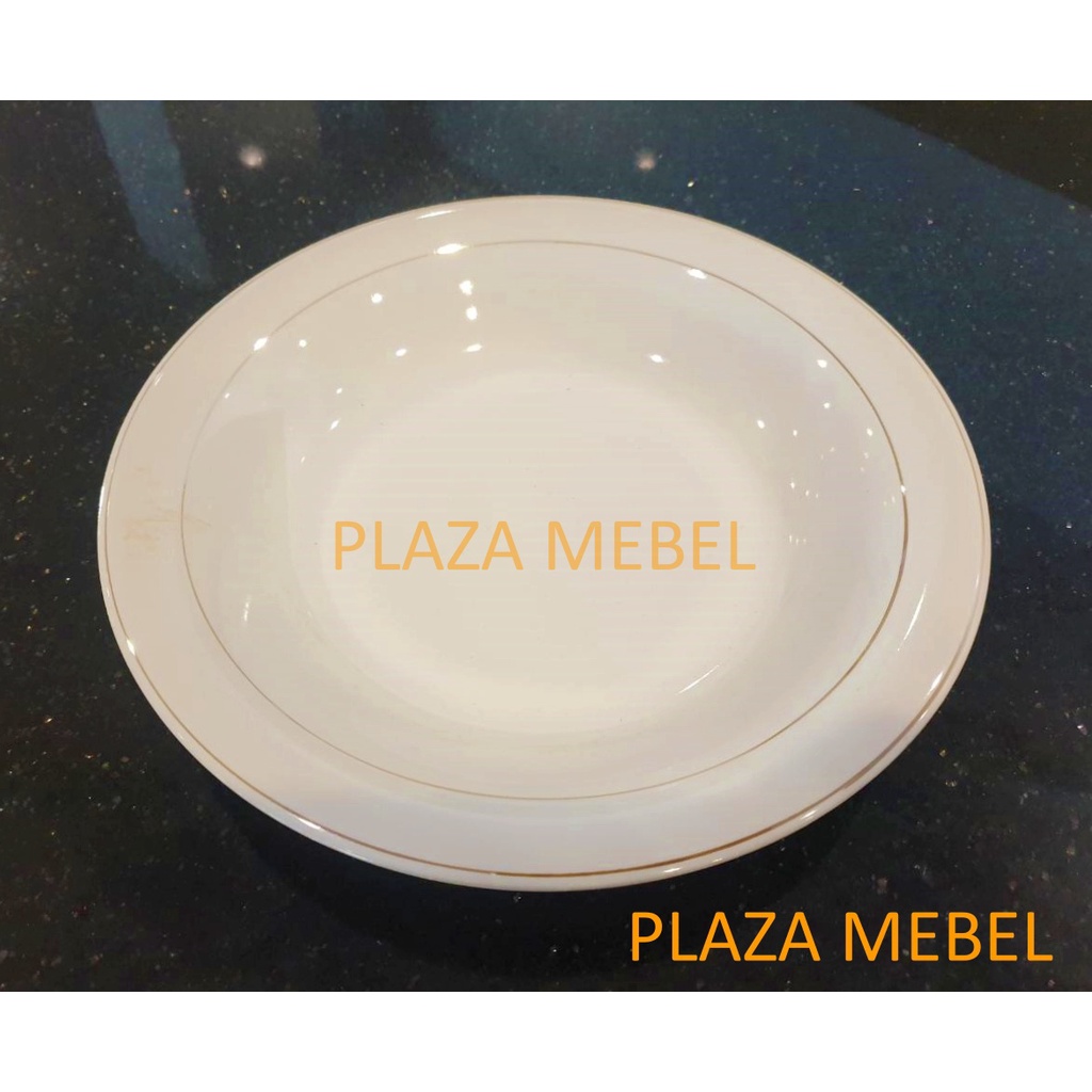 Piring Lis Emas 9" Porselin LUCKY / Piring Makan SNI Batu Putih