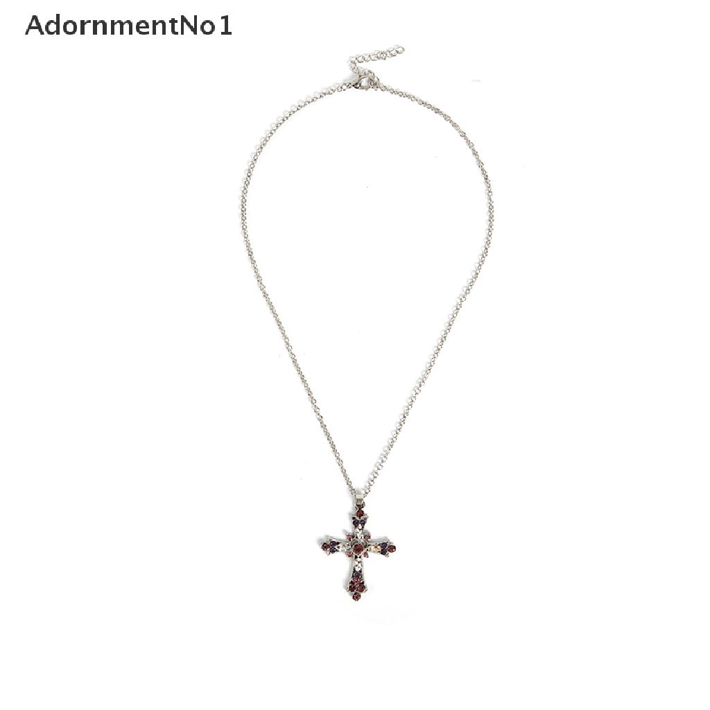 (AdornmentNo1) Kalung Rantai Pendan Salib Hias Zirkon Pink Gaya Gotik