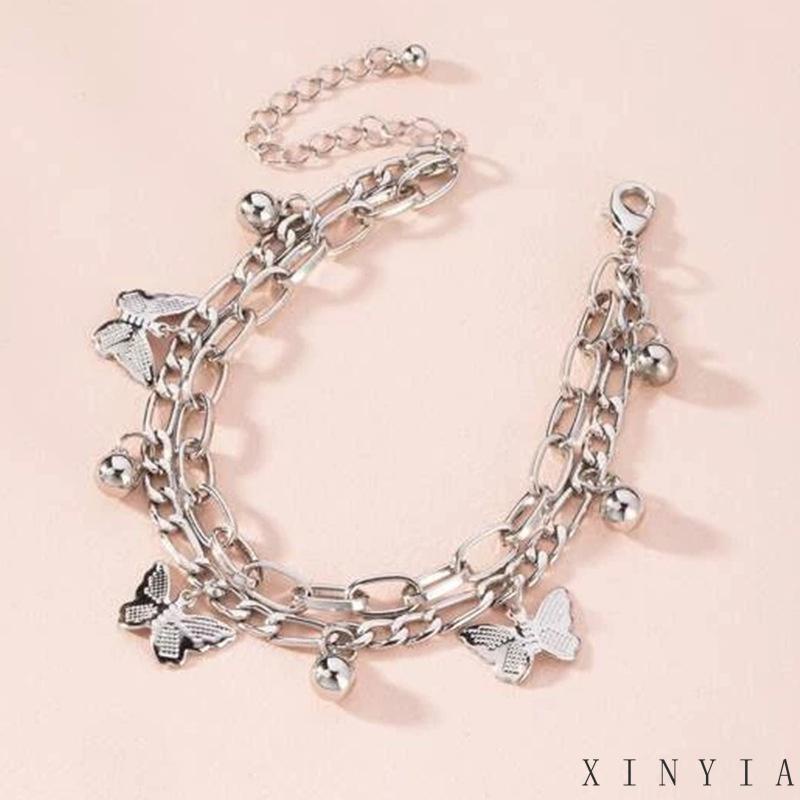 Xia.id Gelang Tangan Wanita Model Manik Butterfly Ball Rumbai Lapis Ganda