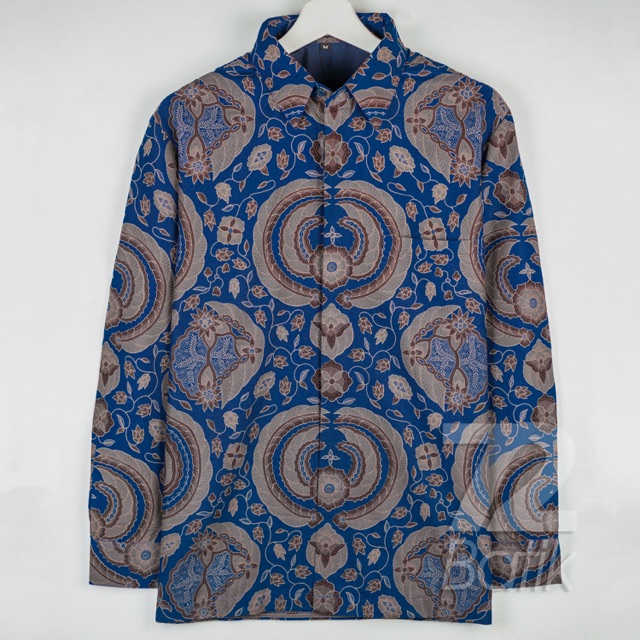 KEMEJA BATIK PRIA Katun Lengan Panjang Premium Motif Babon Angrem Warna Biru 726862 Cap 72 - Baju Kemeja Atasan Pakaian Setelan Batik Pria Cowok Laki Laki Remaja Keluarga Kantor Lengan Panjang Modern Slimfit Slim Fit Premium Kekinian