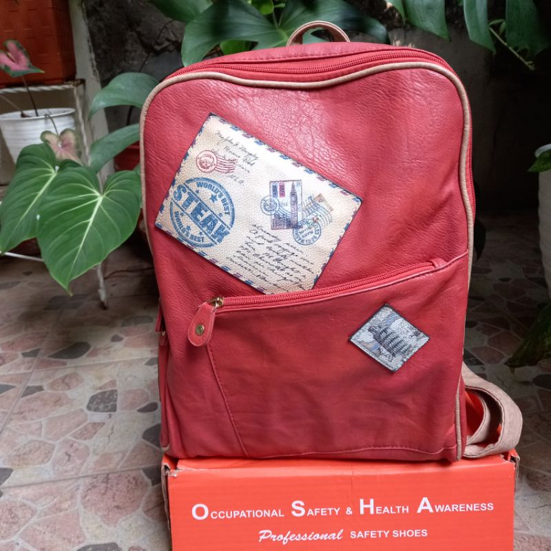 Preloved Tas Ransel (backpack) Orange kulit PU