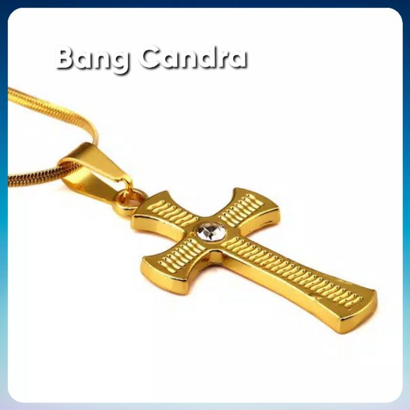 Kalung Titanium Pria Liontin Salib Mata Cristal