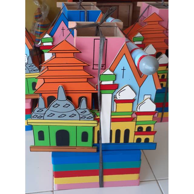 Miniatur 5 Rumah Ibadah- Alat Peraga TK - Maket tempat ibadah