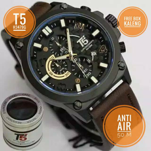 JAM TANGAN PRIA T5 H3479G original leather chronograph