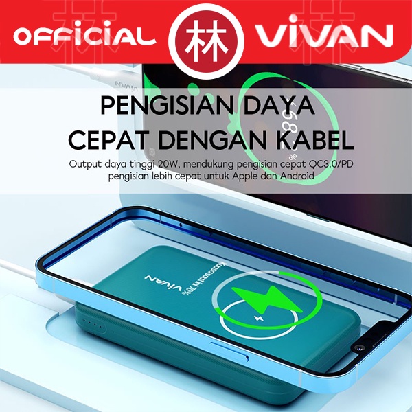 Vivan VPB-W12 Powerbank 10000 mAh  Wireless 3 Output Fast Charging 20W