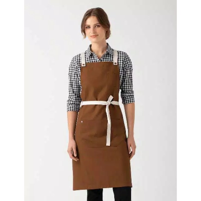 Clemek Restyle Strap Drill Apron Celemek Tali Ganti Barista Pria Wanita Canvas Barber Kanvas (4.5)