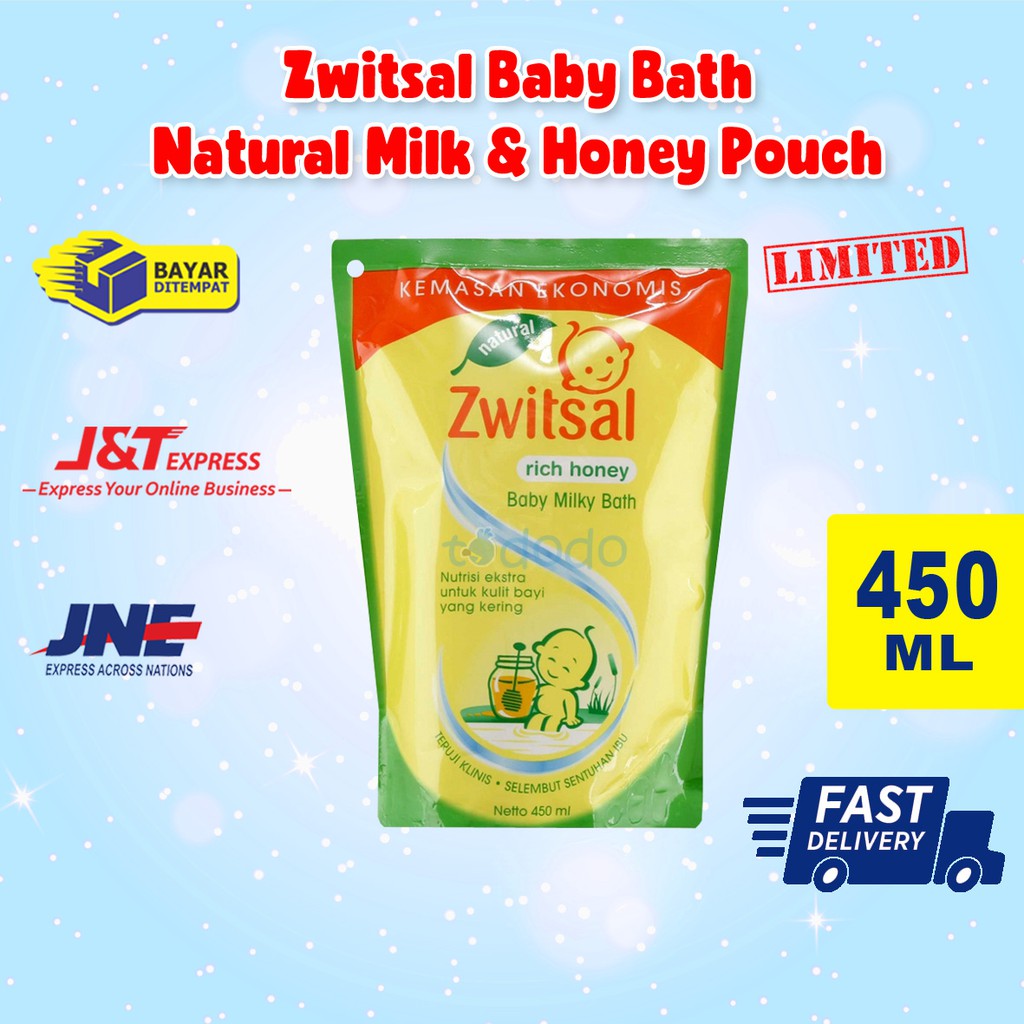 Zwitsal Baby Bath Natural Milk &amp; Honey Pouch 450 ml - Sabun Mandi Bayi